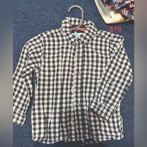 Boys navy and white gingham button up shirt